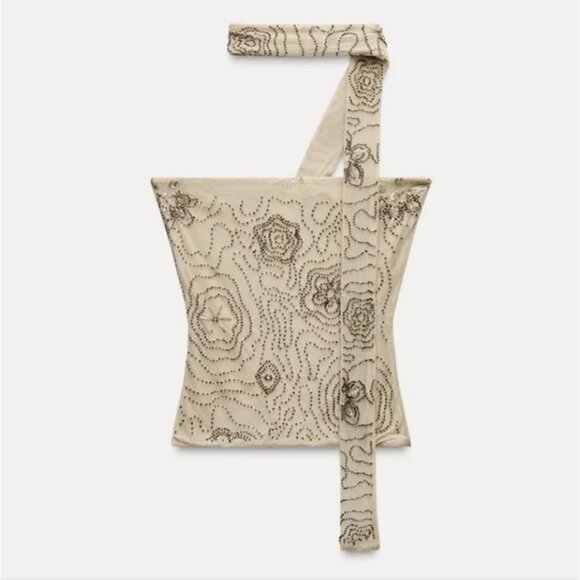 ZARA BEADED TULLE FOULARD TOP - Picture 2 of 12